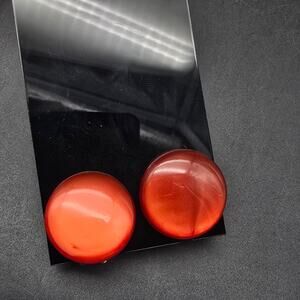 Red Moonglow Clip On Earrings Round Circle Vintage Jewelry